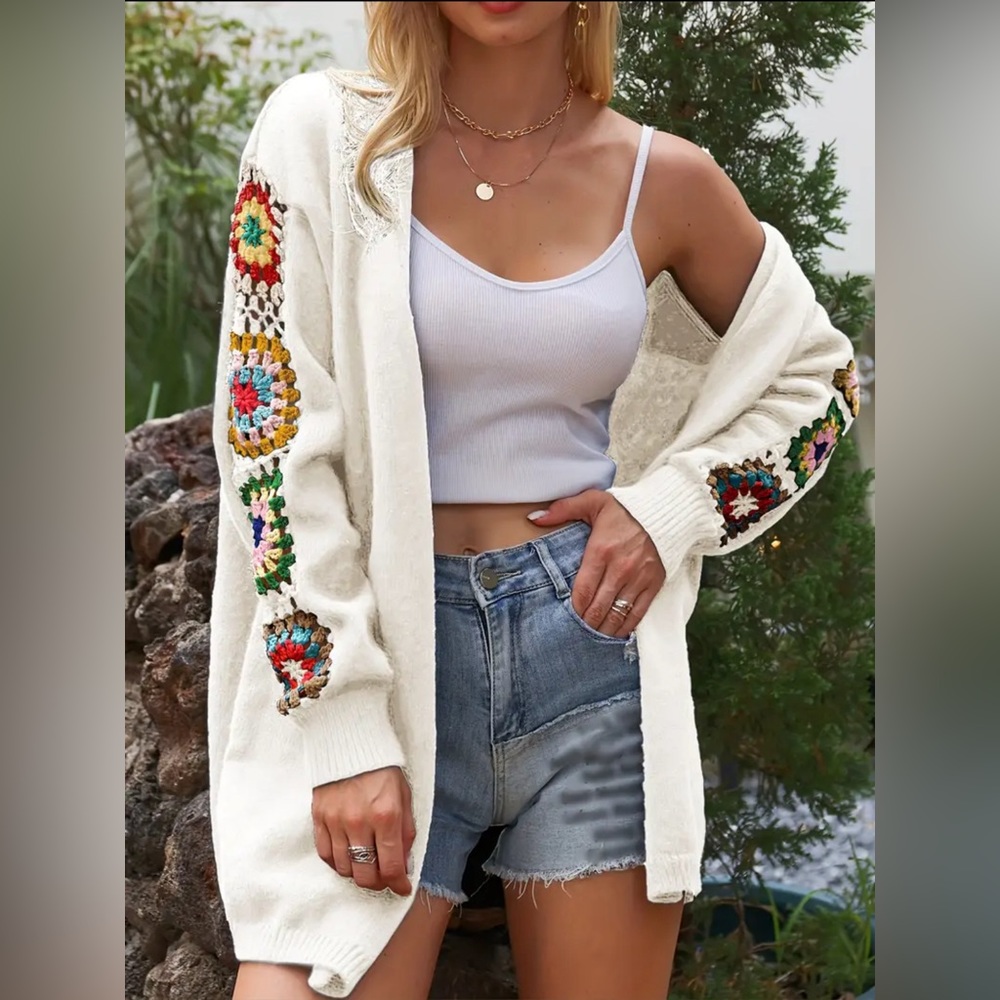 Oversized Knit Cardigan Macrame Sleeves